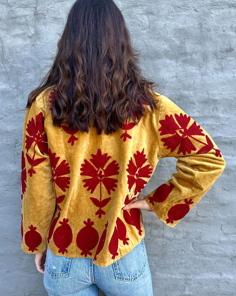 Velvet Suzani Jacket | Embroidered Uzbek Boho Duster Bohozani