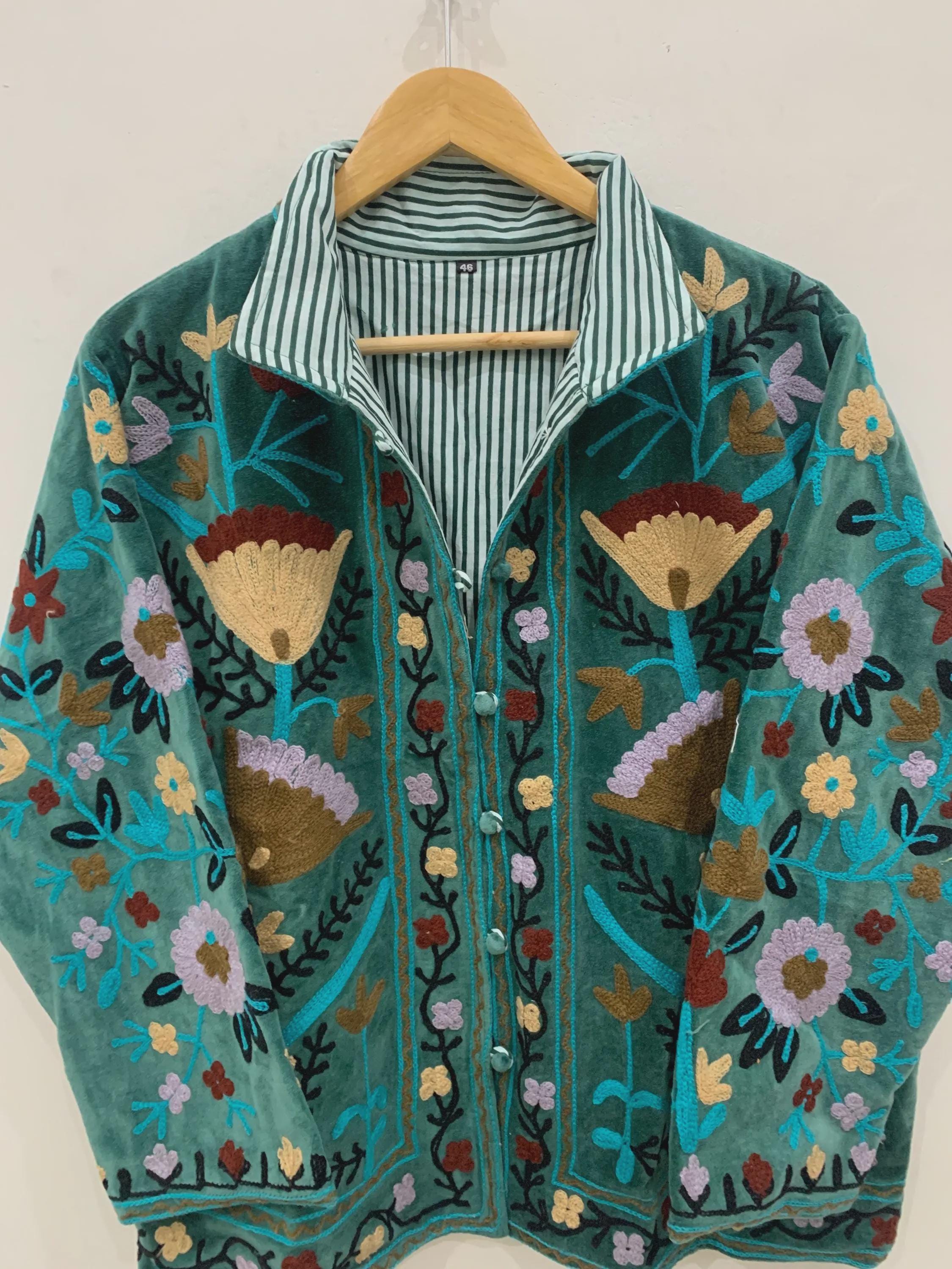 Vintage Suzani Velvet Jacket | Uzbek Floral Embroidered Boho Coat Bohozani