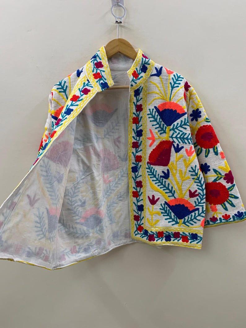 Chic Embroidered Suzani TNT Jacket | Floral Boho Cotton Coat | Gift For Her Bohozani