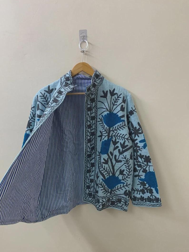 Handmade Suzani Embroidered Cotton Jacket | Boho Chic Coat | Gift For Her Bohozani