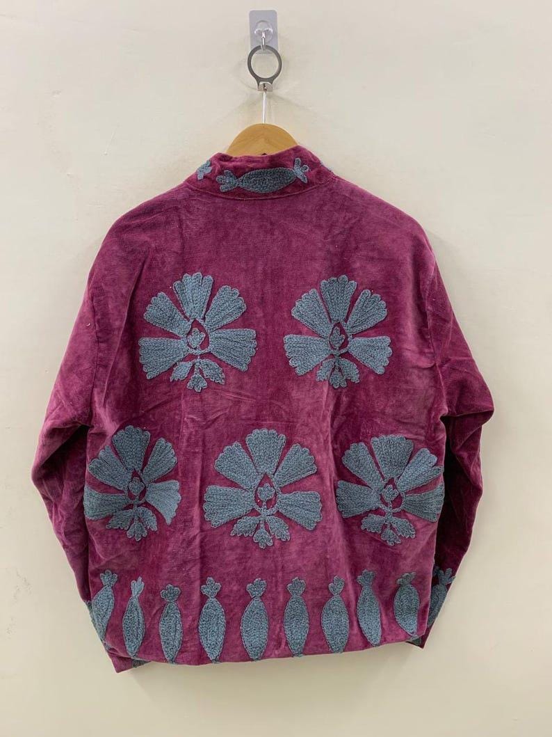 Velvet Suzani Embroidered Short Jacket | Boho Festival Statement Outerwear Bohozani
