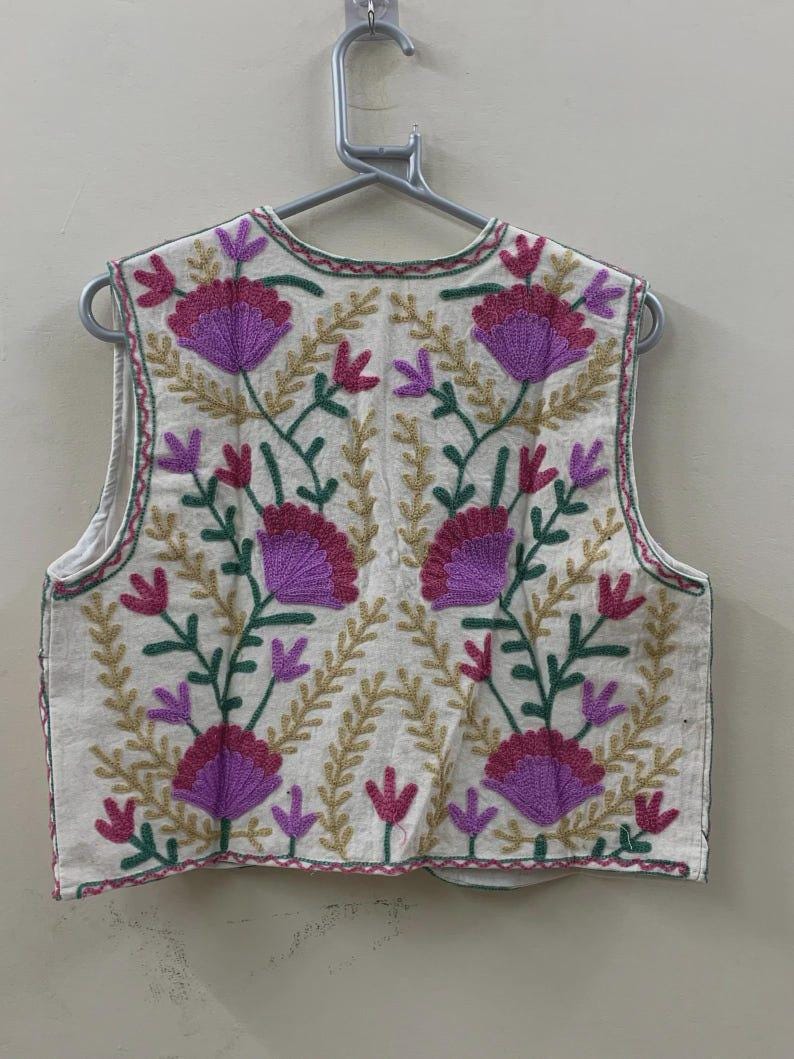 Handmade Suzani Embroidered Velvet Vest: Boho Floral Waistcoat, Cotton Lined Jacket Bohozani