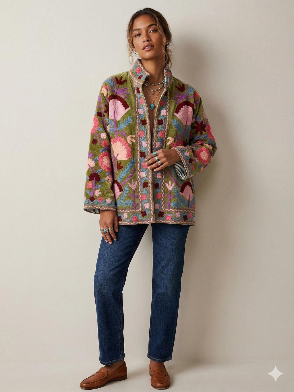 Antique Handmade Velvet Suzani Jacket – Hand-Embroidered Boho Ethnic Kimono Outerwear Bohozani