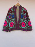 Embroidered Cotton Velvet Jacket | Floral Folk Art Boho Coat Bohozani