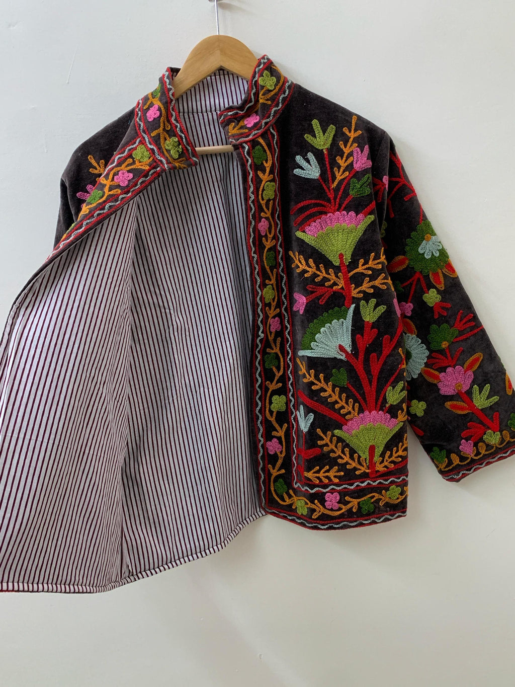Embroidered Velvet Kimono Jacket | Suzani Floral Boho Outerwear Bohozani