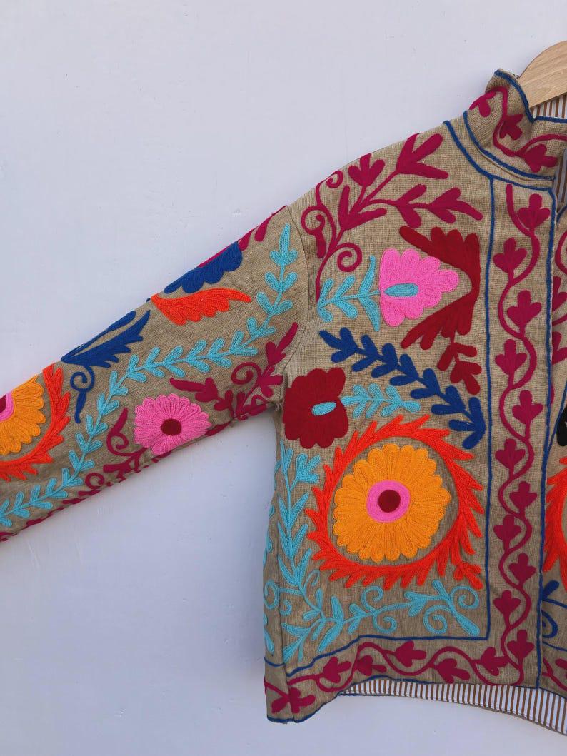 Bohemian Suzani Embroidered Cotton Jacket, Floral Overcoat, Gift For Her Bohozani