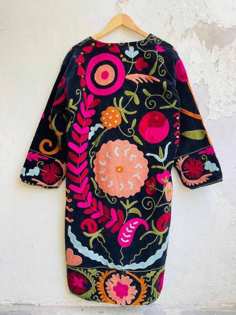Handmade Floral Suzani Embroidered Velvet Jacket | Boho Kimono Robe Bohozani