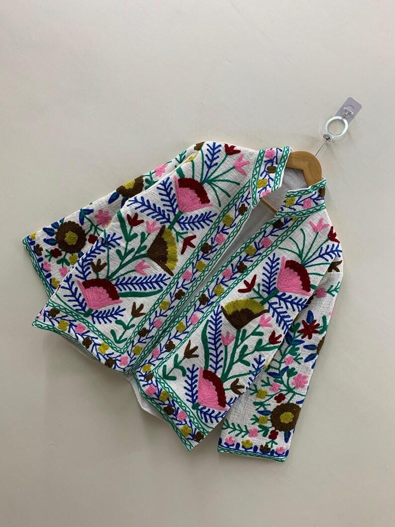 Embroidered Cotton Velvet Jacket, Bohemian Floral Folk Art, One Size, Spring Bridesmaid Bohozani