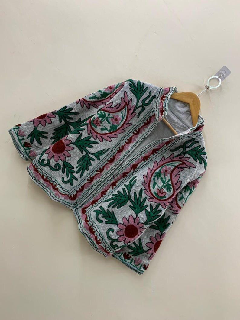 Chic Embroidered Suzani TNT Jacket | Floral Boho Cotton Coat | Gift For Her Bohozani