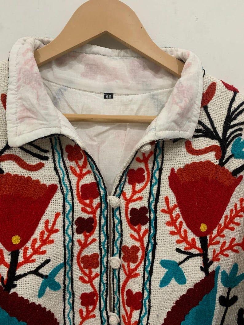 Hand Embroidered Floral Velvet Suzani Jacket, Warm Winter Coat Bohozani