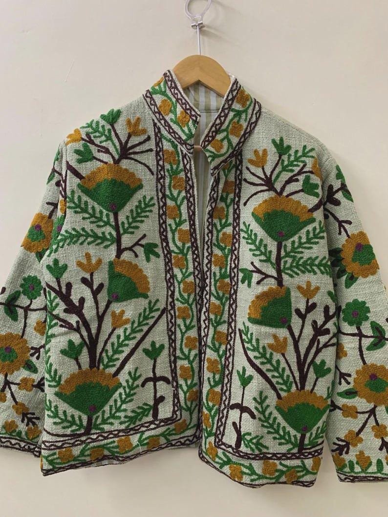 Handmade Suzani Embroidered Jacket | Floral Boho Duster Coat | Gift For Her Bohozani