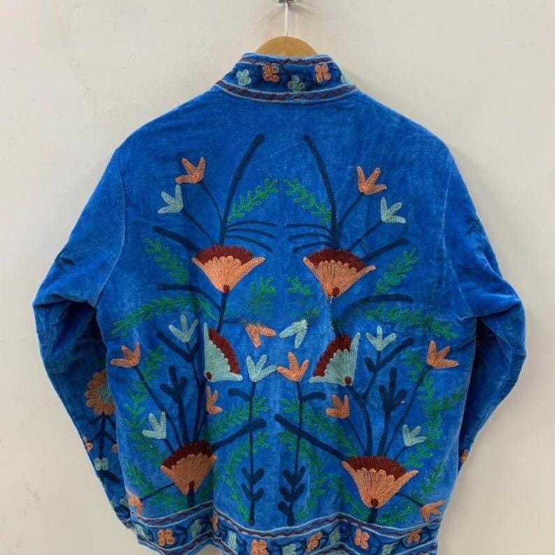 Hand-Embroidered Suzani Velvet Jacket | Cropped Floral Ethnic Outerwear Bohozani