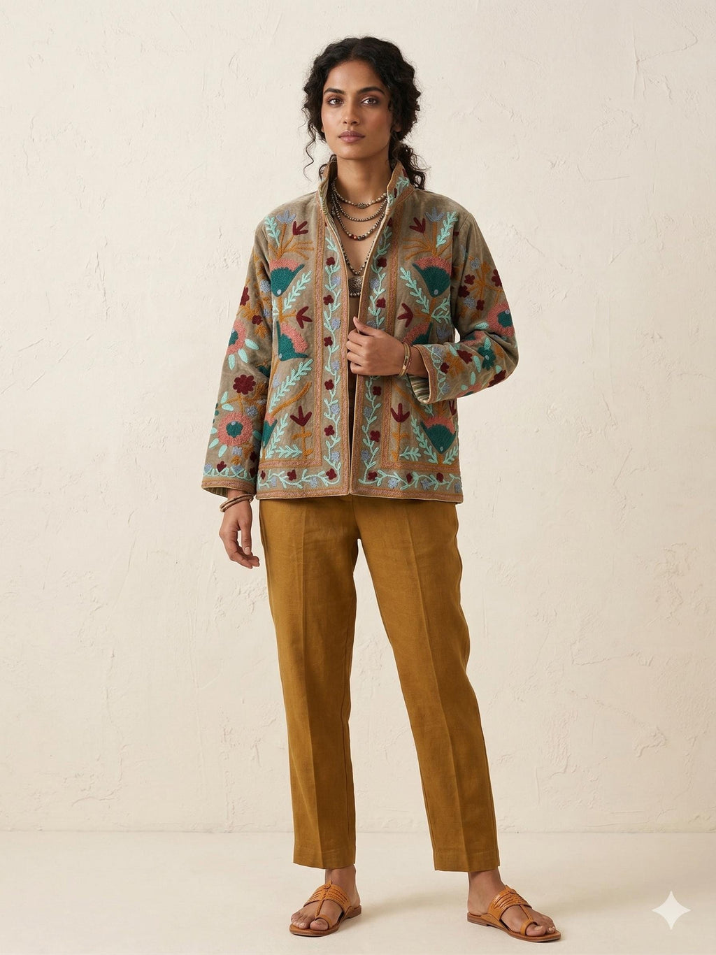Coachella Festival Style Girl Jean Jacket, The Back is Decorated with Embroidered Rose Flower Patterns Bohozani