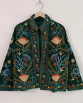 Green Velvet Suzani Embroidered Coat | Boho Folk Jacket Bohozani