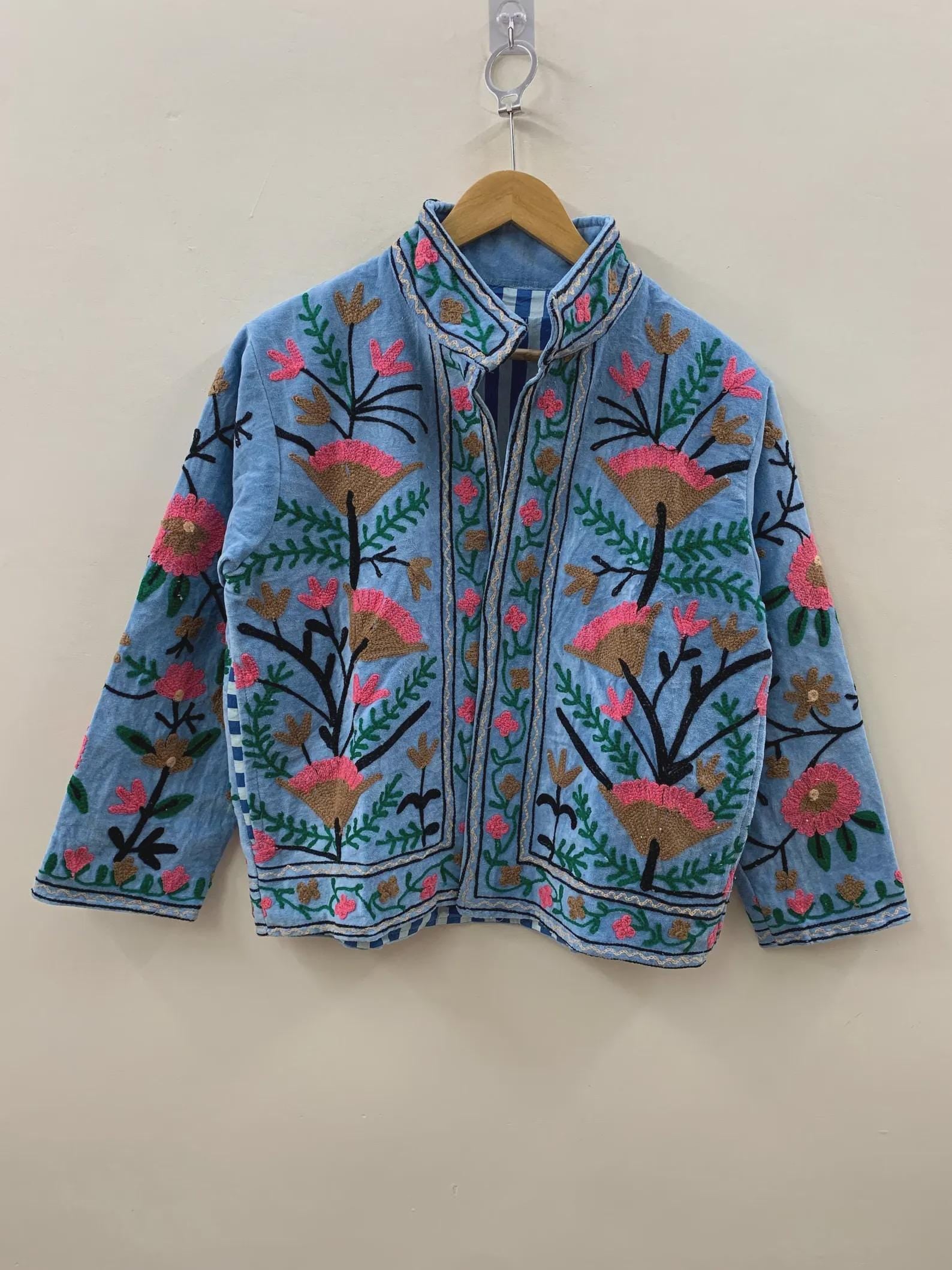 Hand-Embroidered Suzani Velvet Jacket | Short Bohemian Festival Coat Bohozani