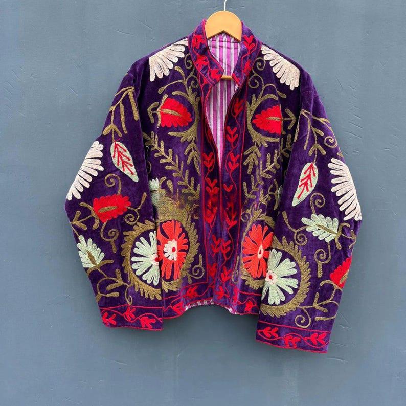 Handmade Velvet Suzani Embroidered Jacket Gift For MOM Bohozani