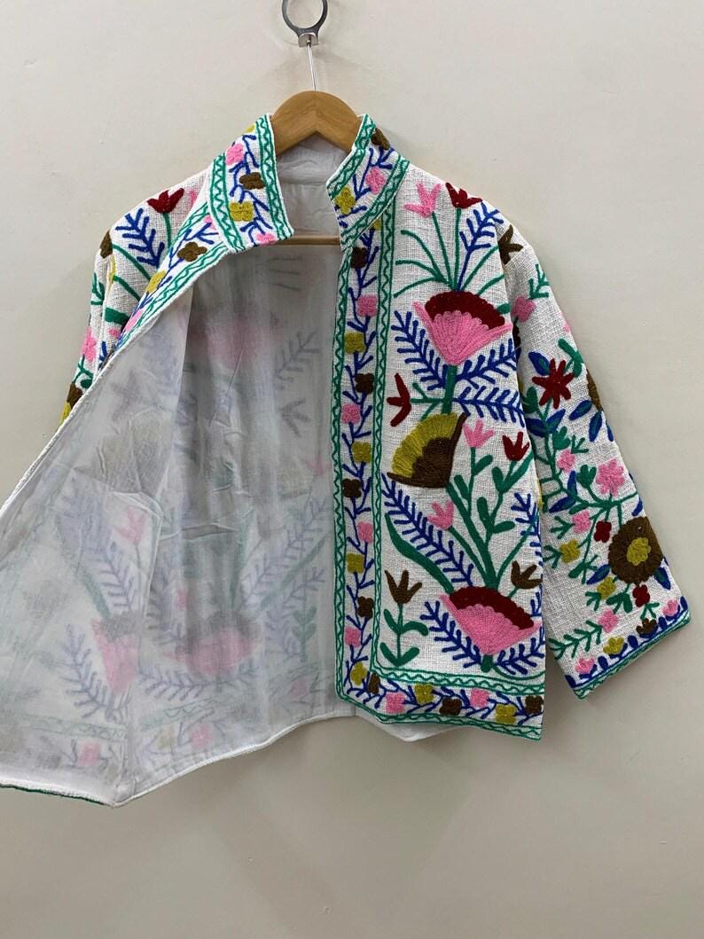 Embroidered Cotton Velvet Jacket, Bohemian Floral Folk Art, One Size, Spring Bridesmaid Bohozani
