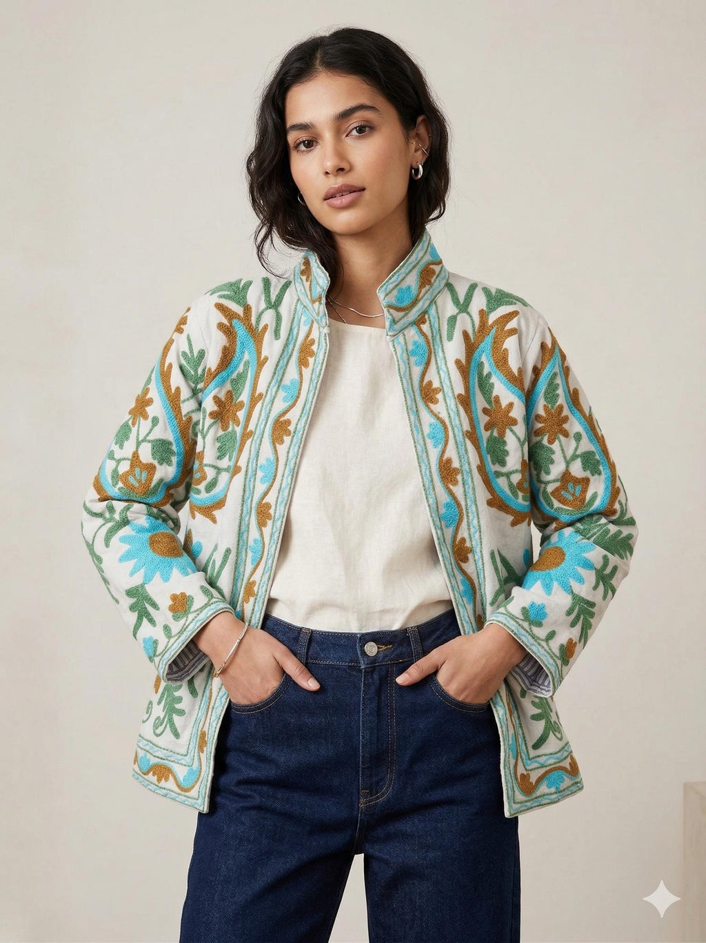 Handmade Velvet Suzani Embroidered Jacket Bohozani