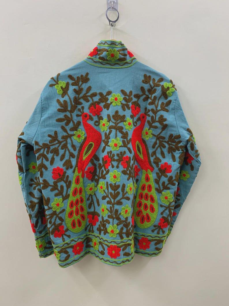 Handmade Suzani Velvet Coat | Embroidered Peacock Floral Boho Jacket Bohozani