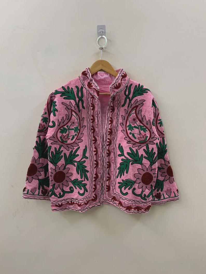 Embroidered Cotton Velvet Suzani Jacket | Floral Folk Art Boho Outerwear Bohozani