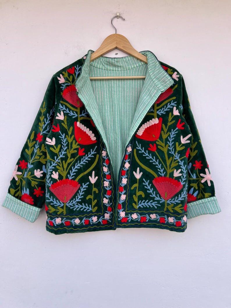 Embroidered Velvet Suzani Jacket | Bohemian Festival Coat | Gift For Her Bohozani