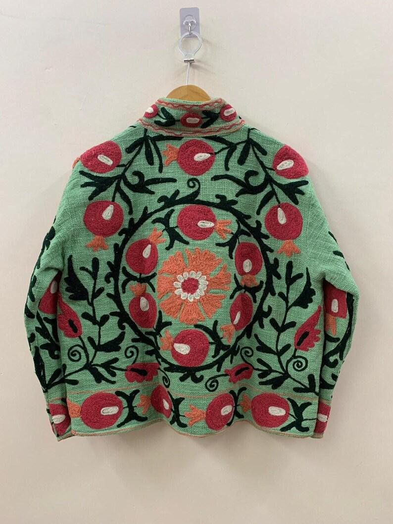 Embroidered Cotton Velvet Suzani Jacket | Floral Folk Art Statement Outerwear Bohozani