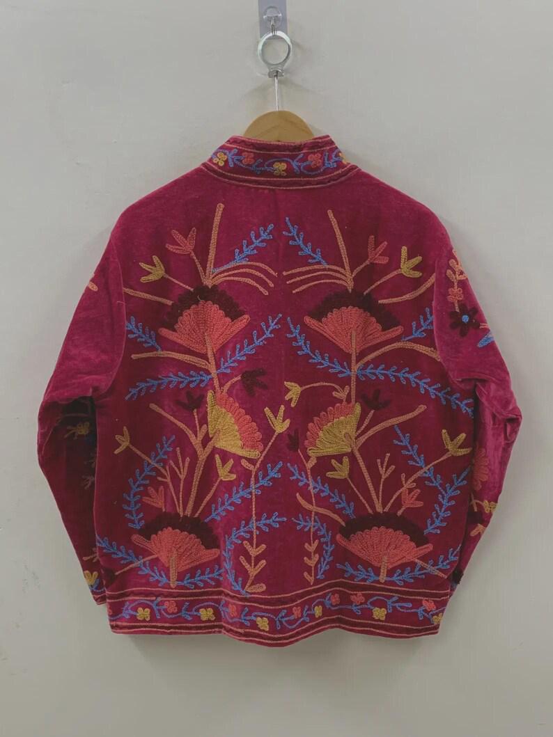 Embroidered Velvet Kimono Jacket | Suzani Floral Boho Outerwear Bohozani