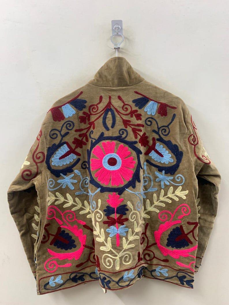 Handmade Suzani Velvet Jacket, Embroidered Floral Coat Bohozani