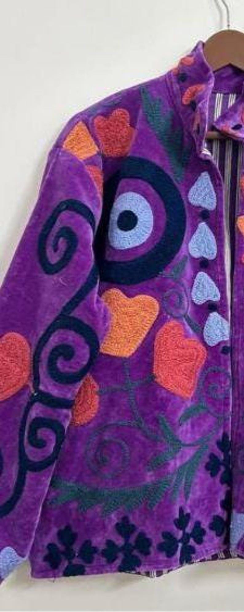 Hand-Embroidered Suzani Velvet Jacket | Boho Floral Duster Bohozani