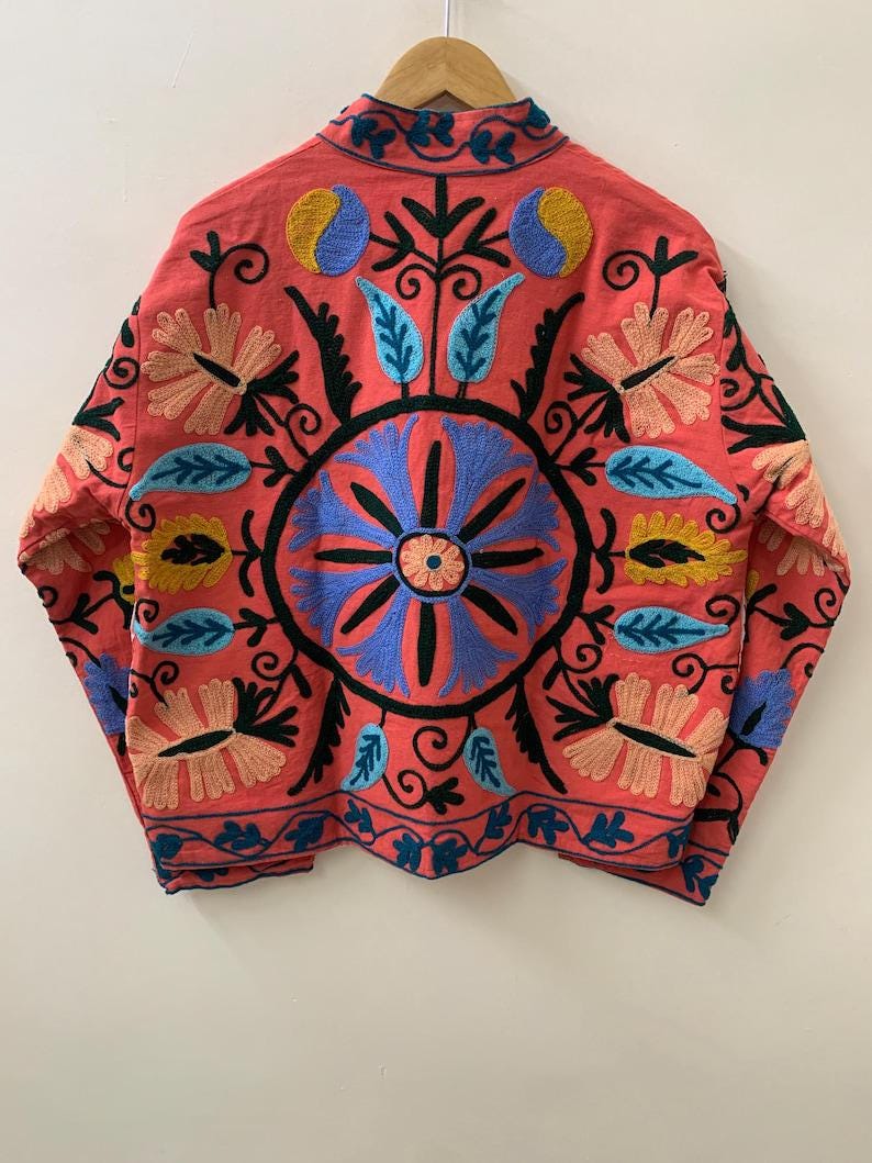 Velvet Suzani Embroidered Short Jacket | Boho Festival Statement Outerwear Bohozani