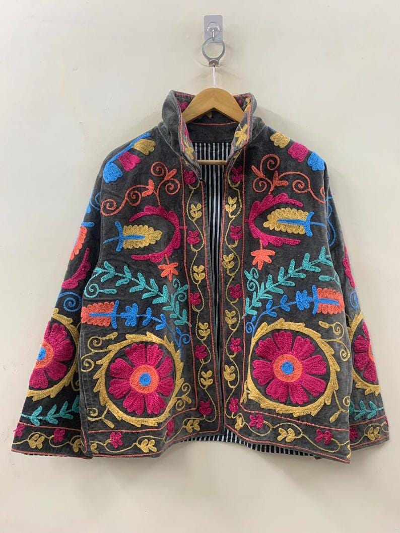 Handmade Velvet Suzani Embroidered Jacket Bohozani