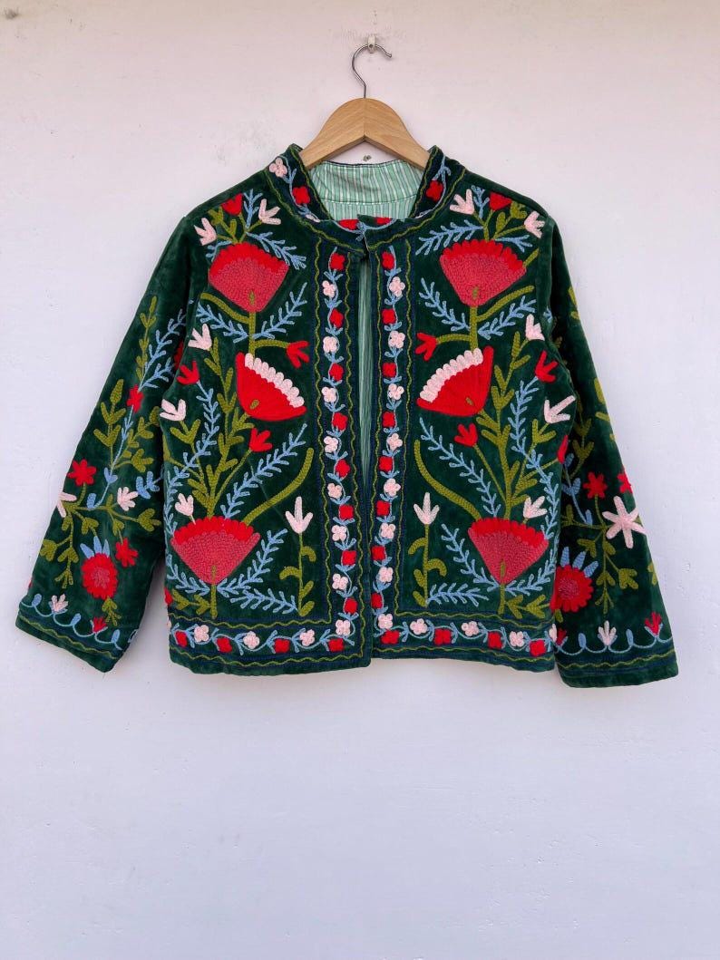 Embroidered Velvet Suzani Jacket | Bohemian Festival Coat | Gift For Her Bohozani