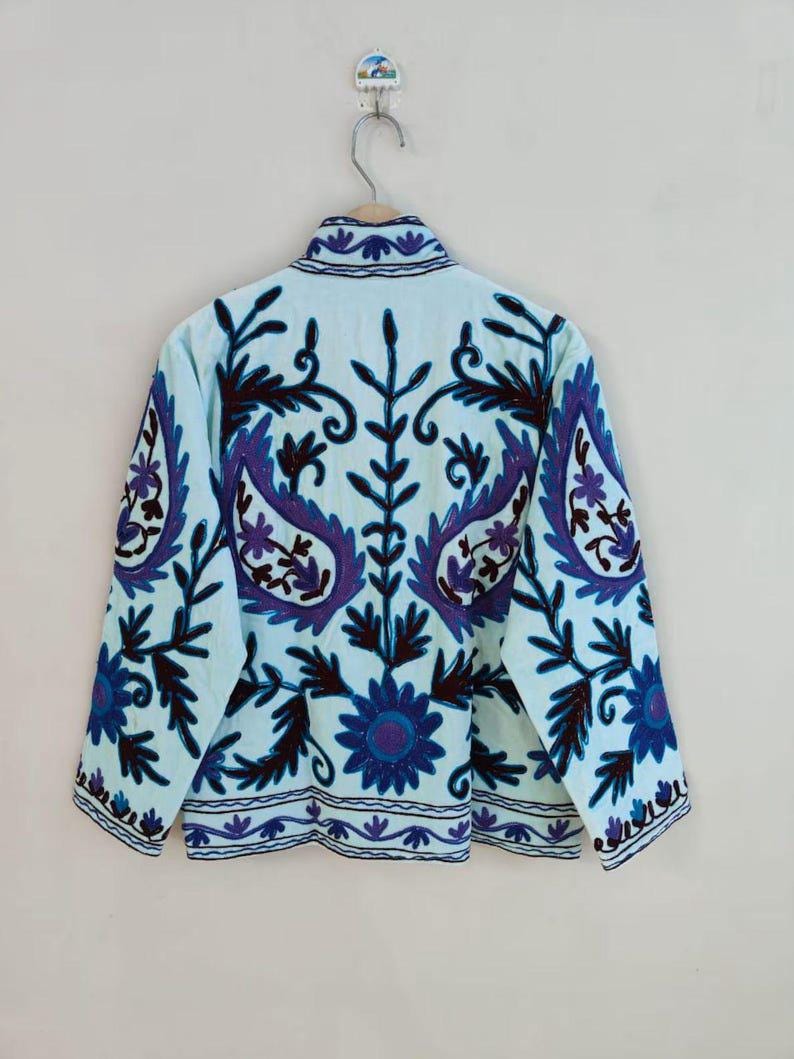 Embroidered Velvet Suzani Jacket | Bohemian Floral Indian Outerwear, Cropped Style Bohozani