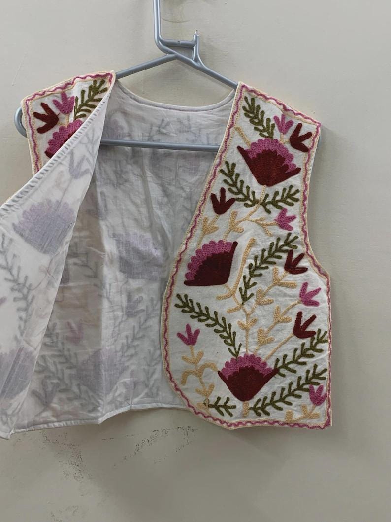 Embroidered Suzani Velvet Vest | Boho Floral Ethnic Gilet, Festival Wear Bohozani