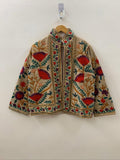 Beige Velvet Suzani Floral Embroidered Jacket | Boho Cropped Outerwear Bohozani