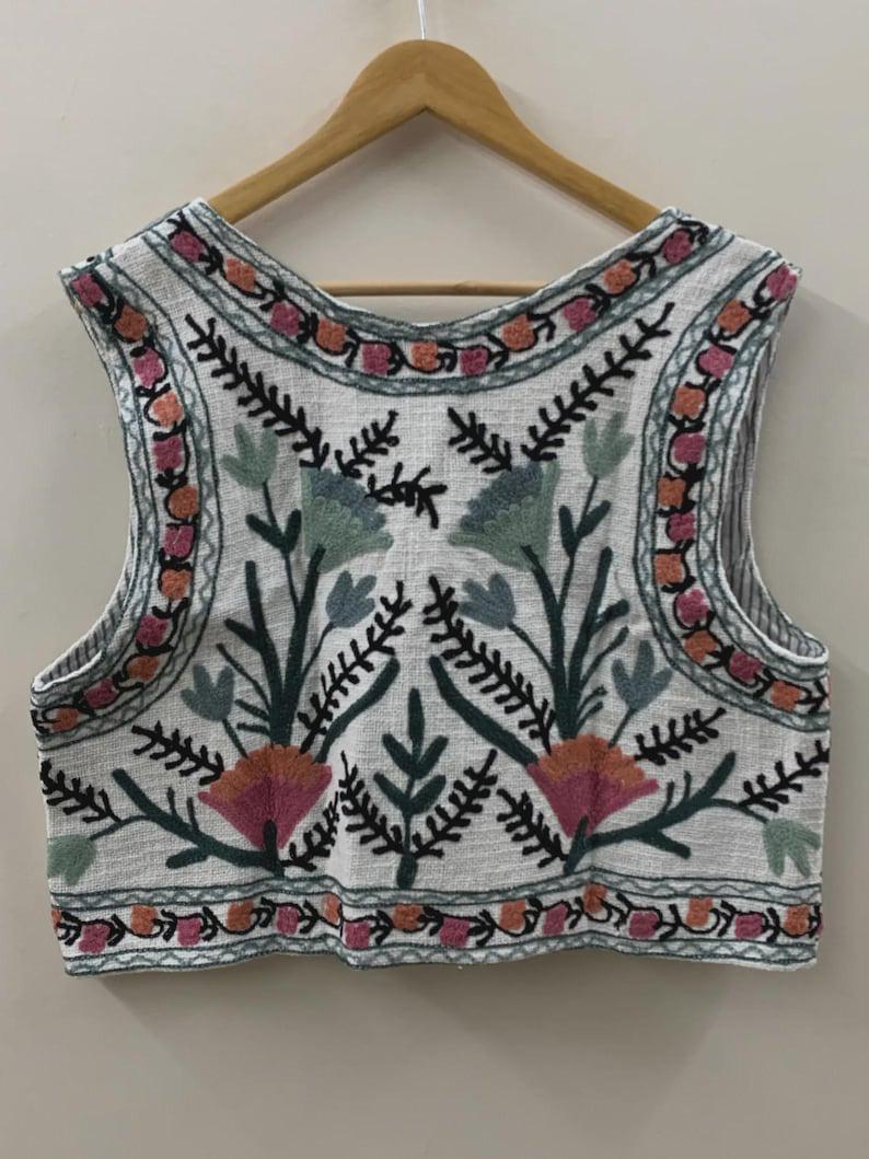 Embroidered Suzani Velvet Boho Vest | Floral Indian Waistcoat, Cotton Lined Jacket Bohozani