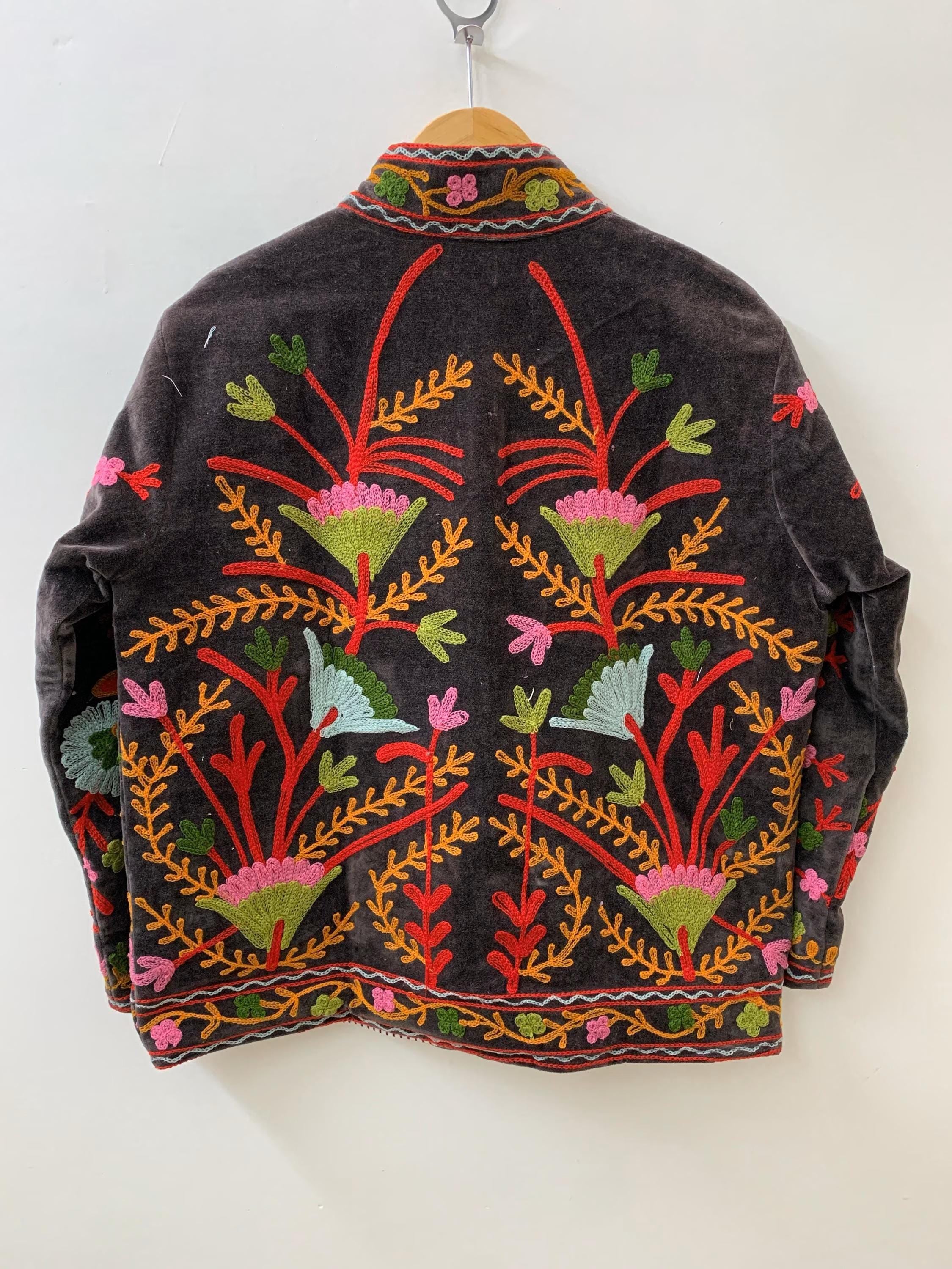 Embroidered Velvet Kimono Jacket | Suzani Floral Boho Outerwear Bohozani