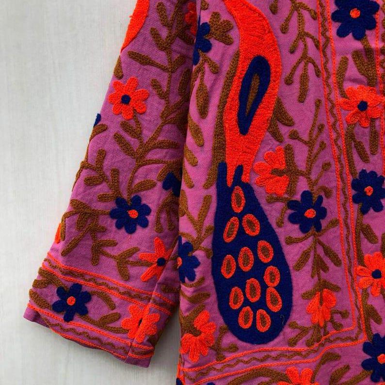 Handmade Velvet Suzani Jacket | Embroidered Peacock Floral Outerwear Bohozani