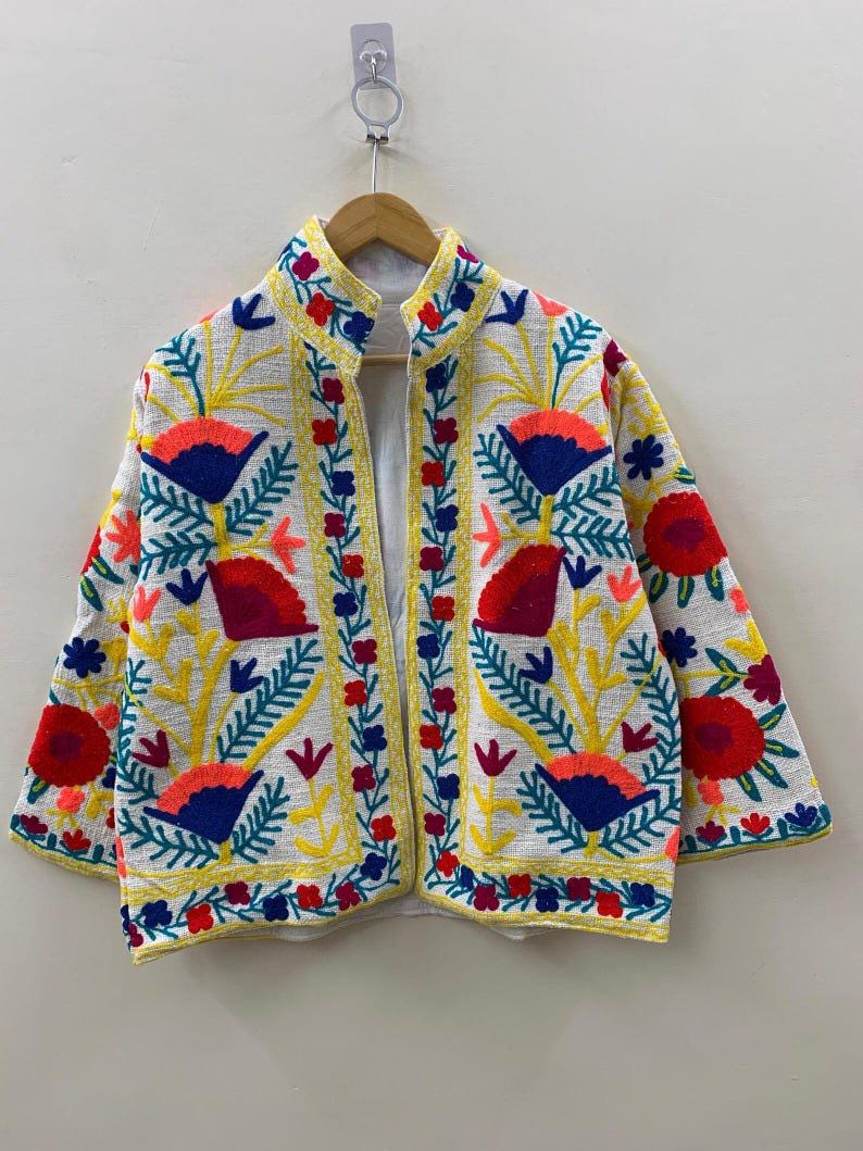Chic Embroidered Suzani TNT Jacket | Floral Boho Cotton Coat | Gift For Her Bohozani