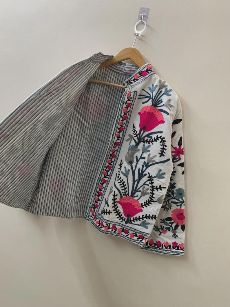 NEW COLLECTION White Hand-Embroidered Velvet Suzani Jacket – Boho Ethnic Kimono Outerwear Mother's Day Gift Bohozani