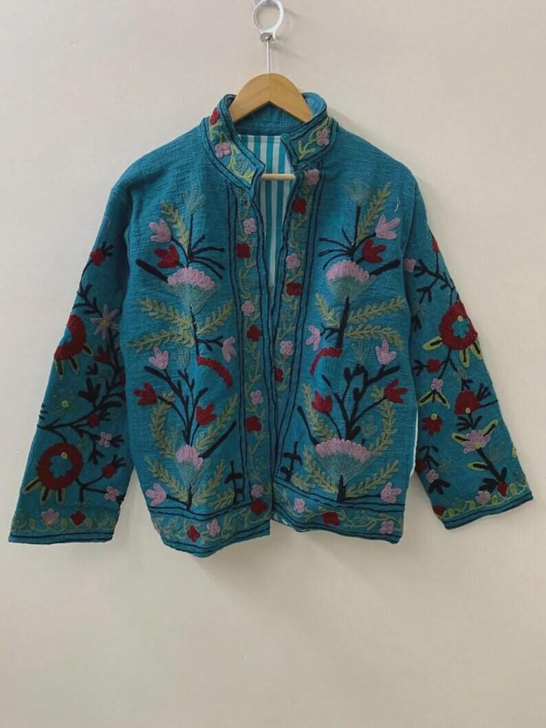 Chic Embroidered Suzani TNT Jacket | Floral Boho Cotton Coat | Gift For Her Bohozani