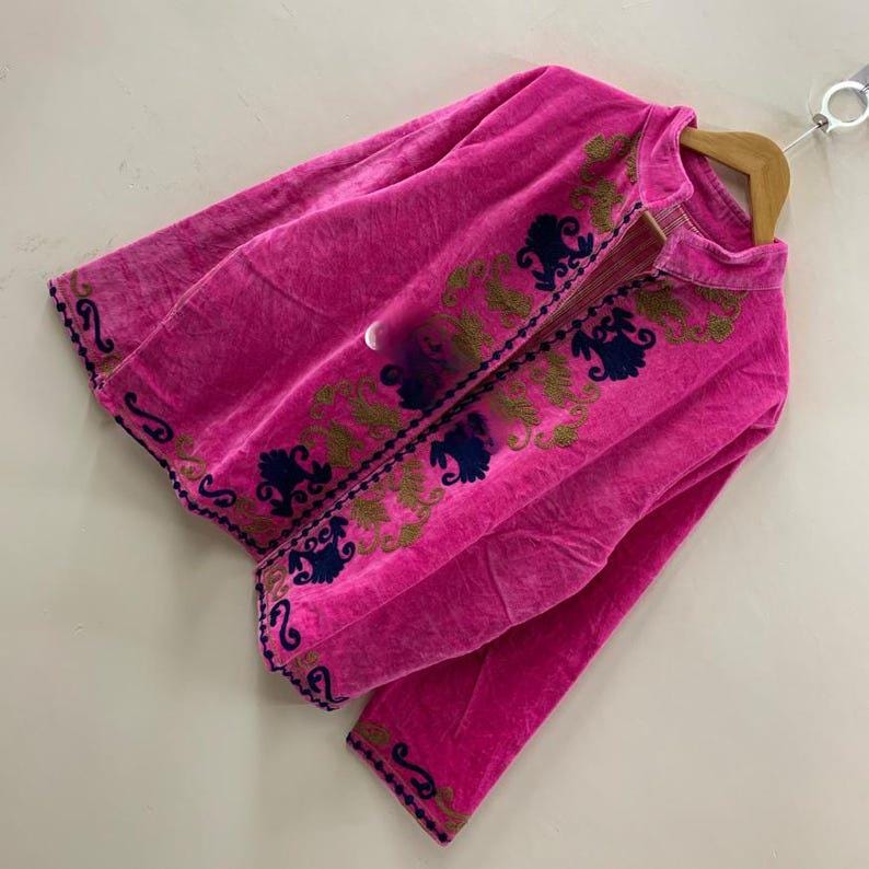 Handmade Pink Velvet Suzani Embroidered Jacket Bohozani