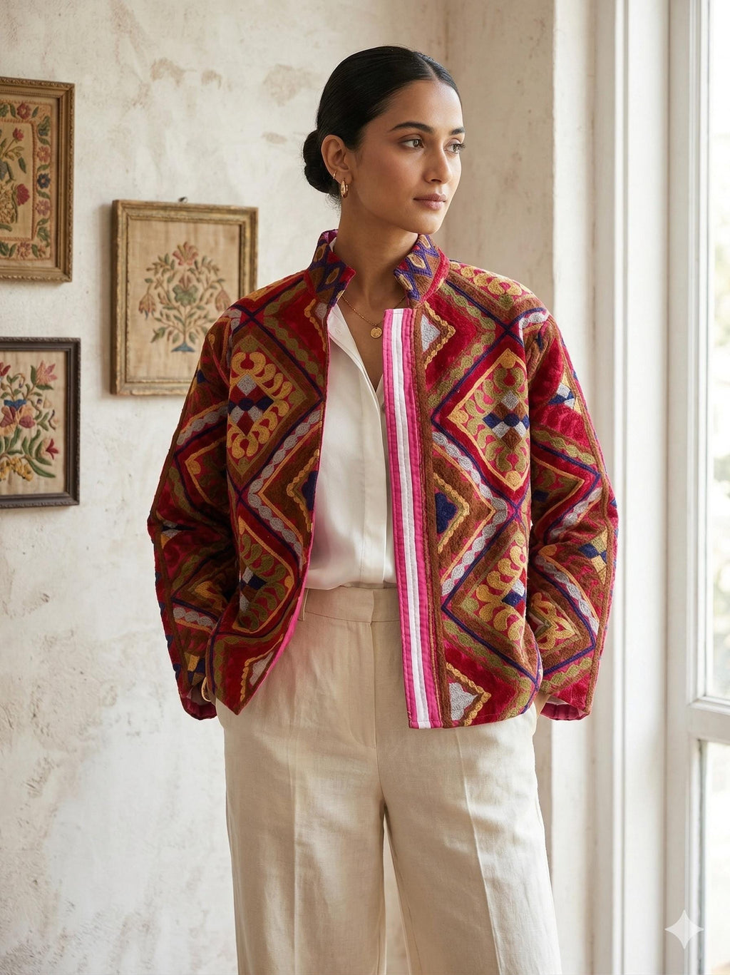 Handmade Velvet Suzani Embroidered Jacket Bohozani