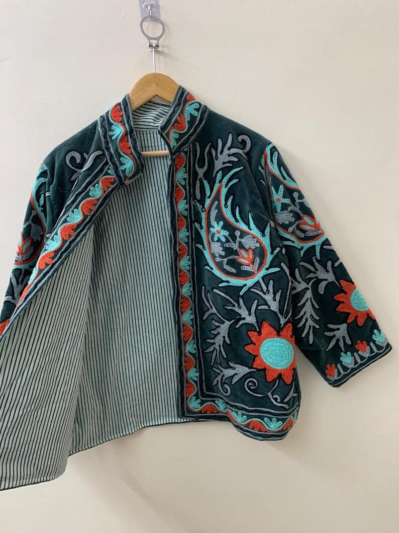Vintage Velvet Suzani Jacket | Embroidered Floral Uzbek Coat, Boho Festival Outerwear Bohozani