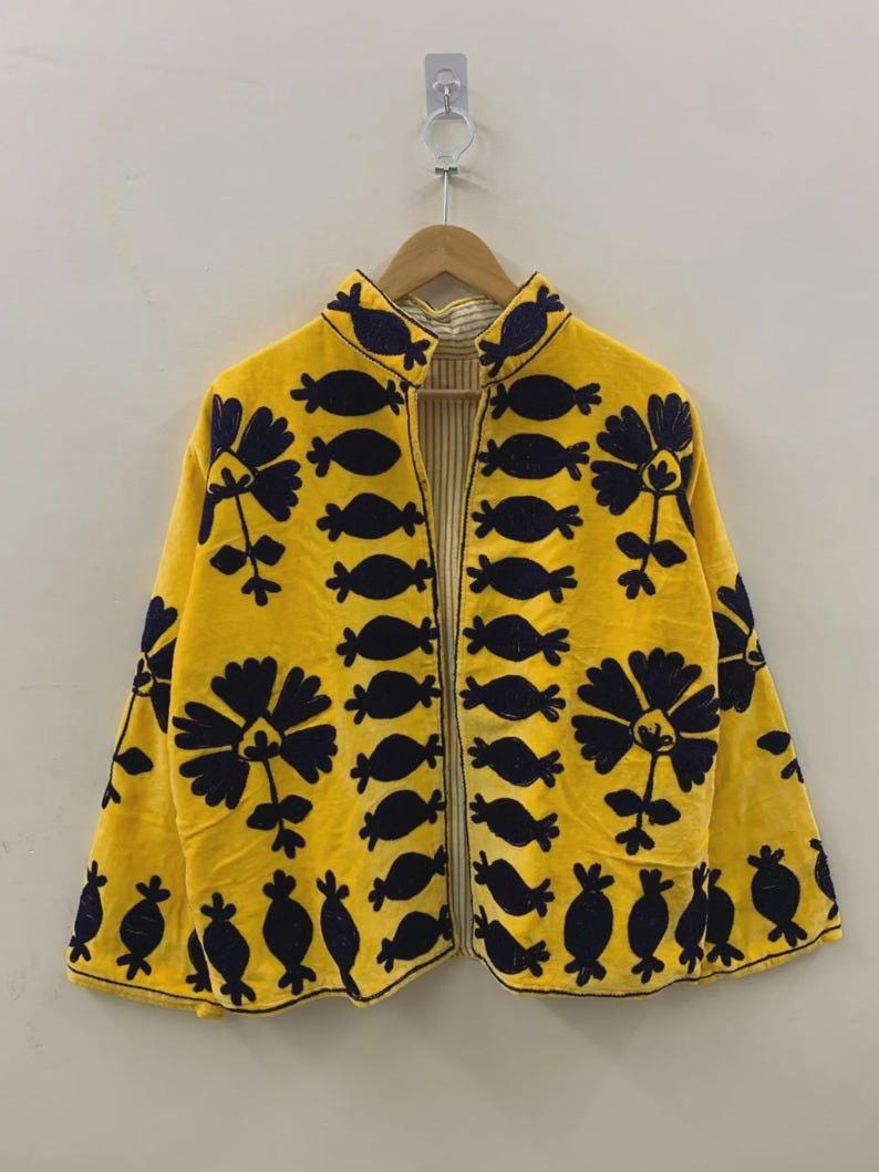 Hand Embroidered Velvet Suzani Jacket | Boho Ethnic Coat Bohozani
