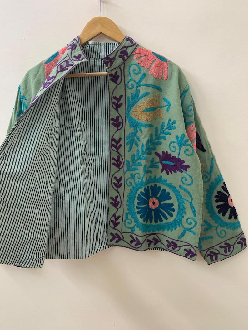 Hand-Embroidered Cotton Suzani Jacket – Vintage Boho Kimono Coat Bohozani