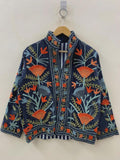 Bohemian Suzani Embroidered Velvet Jacket | Short Floral Kimono Coat Bohozani