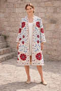 Hand Embroidered Suzani Kaftan – Organic Cotton Boho Kimono Coat Bohozani