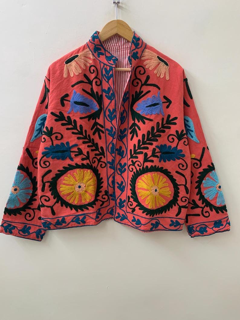 Velvet Suzani Embroidered Short Jacket | Boho Festival Statement Outerwear Bohozani