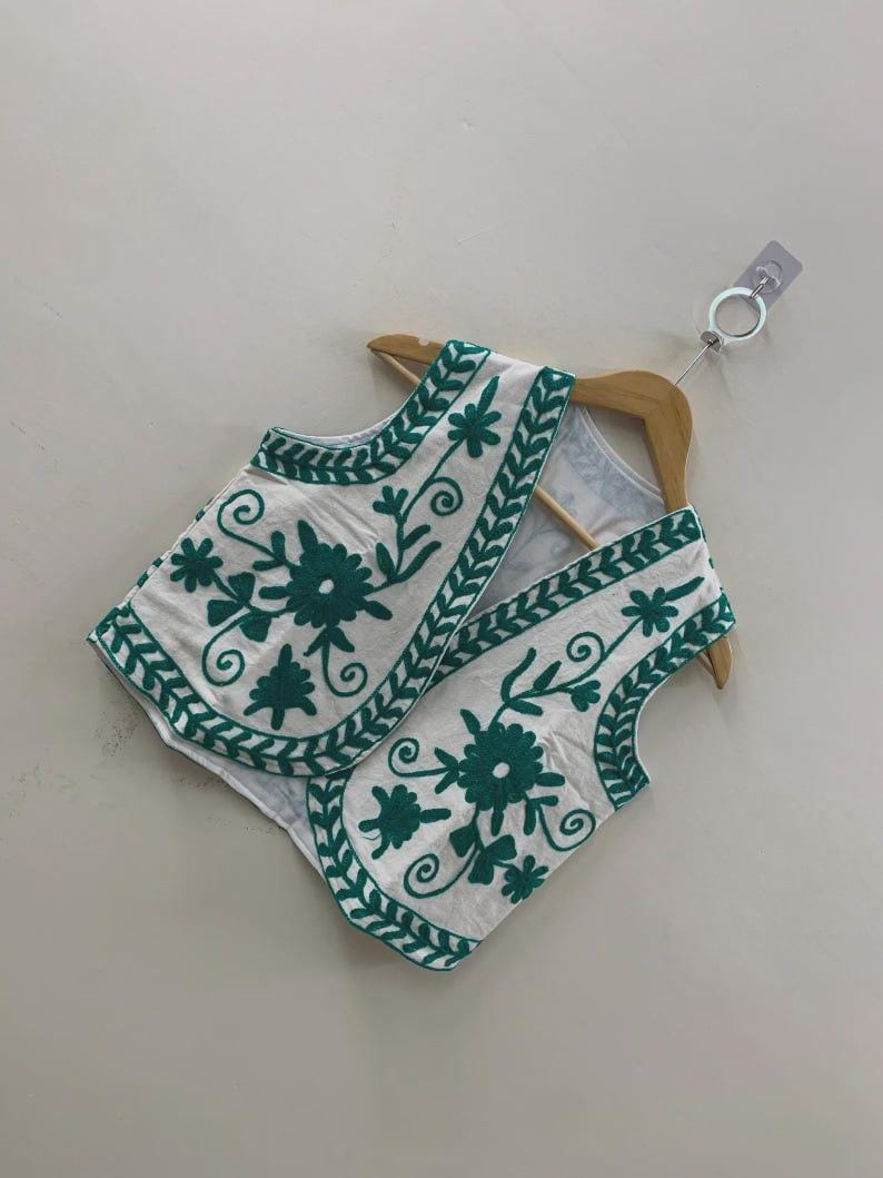 White Cotton Suzani Embroidered Vest | Bohemian Festival Jacket | Handmade Indian Waistcoat Bohozani